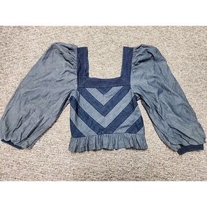 ANTHROPOLOGIE Love The Label Chambray Chevron blue smock peasant denim Medium